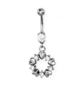 Серьга банан для пупка Everiot AAB-336TBPNс подвеской и фианитами