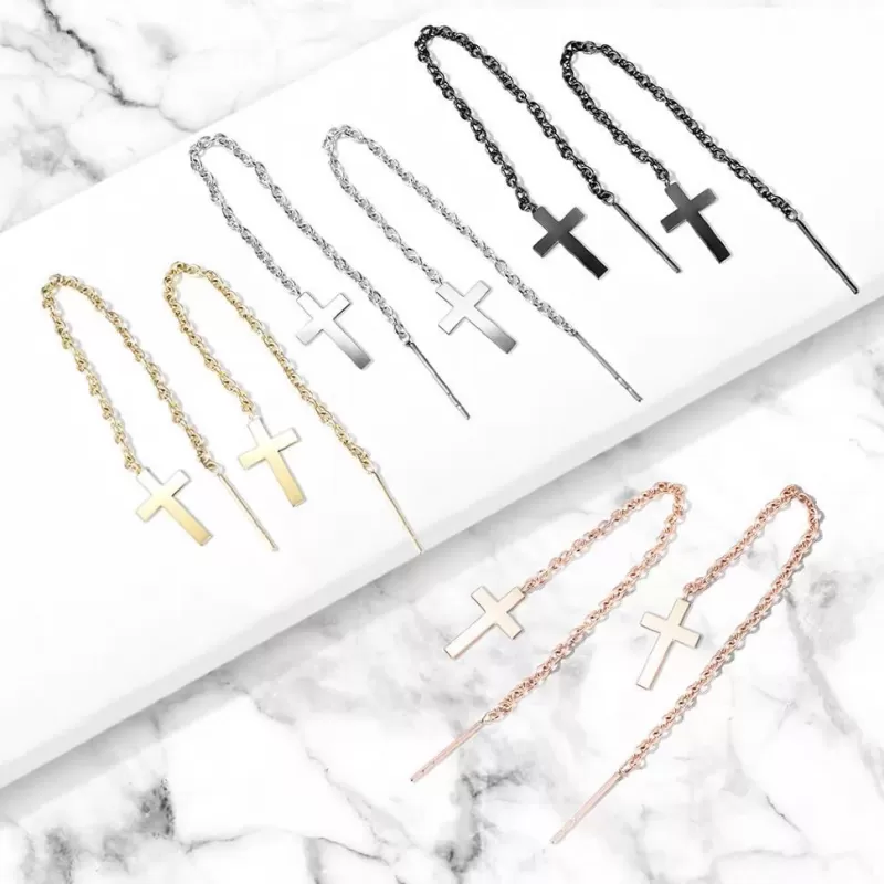 Женские серьги-протяжки из стали TATIC SE3968 с крестами