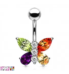 Серьга банан для пирсинга пупка из стали PiercedFish NAL8205 в форме бабочки