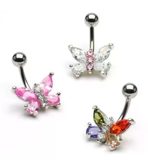 Серьга банан для пирсинга пупка из стали PiercedFish NAL8205 в форме бабочки