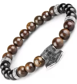 Мужской браслет на резинке Everiot Select LNS-0263 из агата и бронзита с молотом Тора