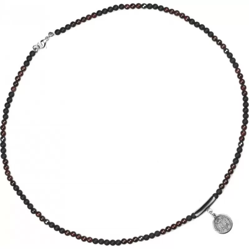 Мужской чокер из агата и граната с медальоном Святого Бенедикта и крестом Everiot Select select LNS-2135