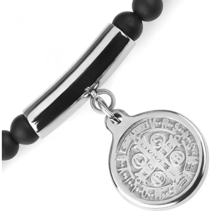 Мужской чокер из агата и граната с медальоном Святого Бенедикта и крестом Everiot Select select LNS-2135