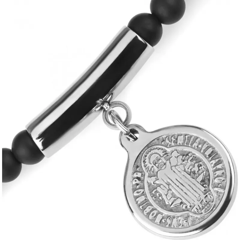 Мужской чокер из агата и граната с медальоном Святого Бенедикта и крестом Everiot Select select LNS-2135