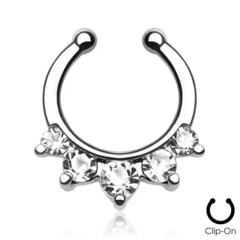 Серьга септум обманка (клипса, имитация пирсинга) PiercedFish --SEPR-20 с фианитами