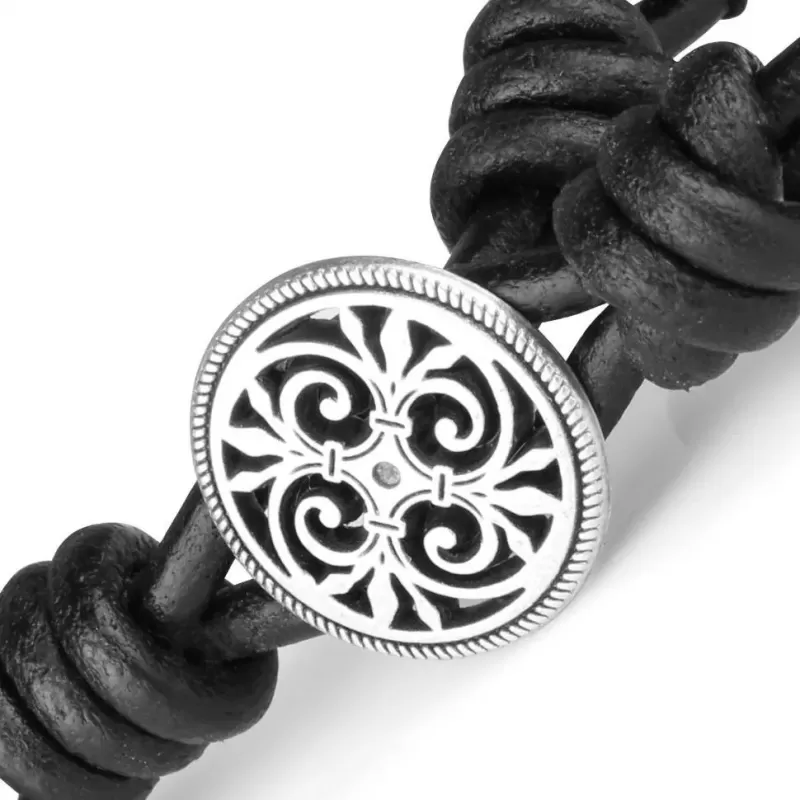 Браслет-намотка из яшмы и кожаного шнура Everiot Select LNS-3119-L плетеный