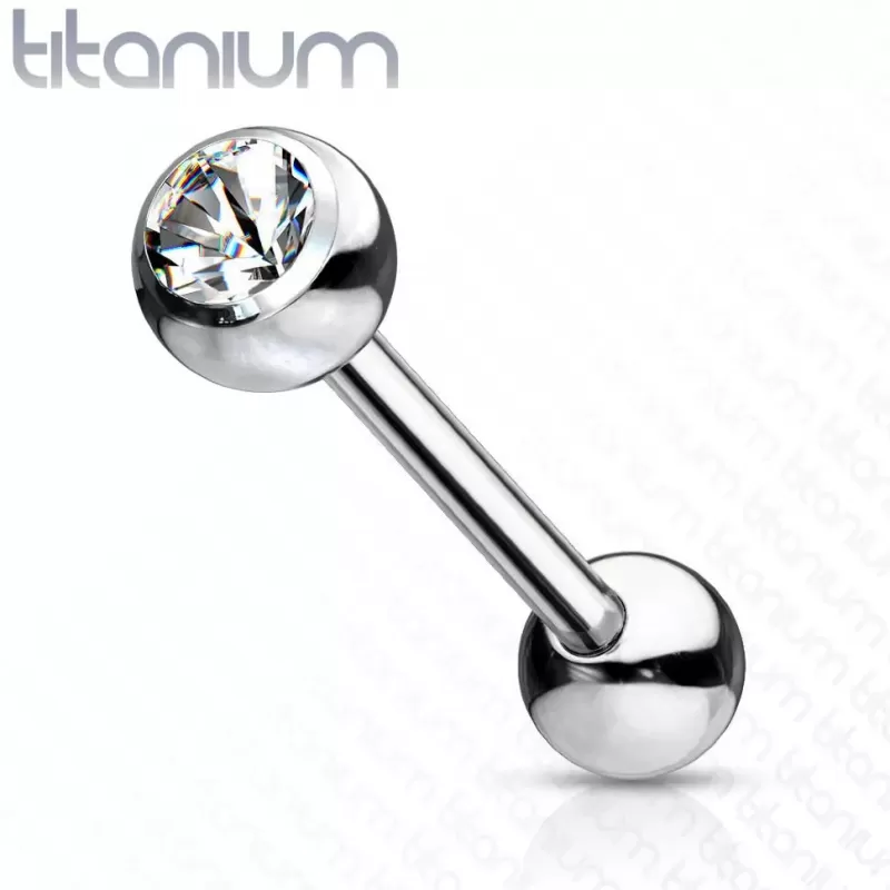 Штанга из титана с фианитом Pirslab --T23B03-C для пирсинга хряща уха, хеликса, языка, брови, сосков