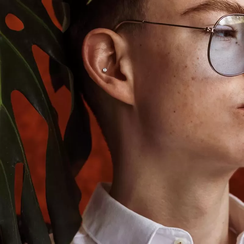 Штанга из титана с фианитом Pirslab --T23B03-C для пирсинга хряща уха, хеликса, языка, брови, сосков