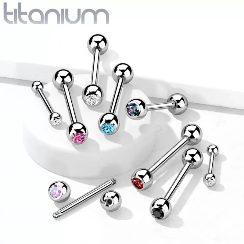Штанга из титана с фианитом Pirslab --T23B03-C для пирсинга хряща уха, хеликса, языка, брови, сосков