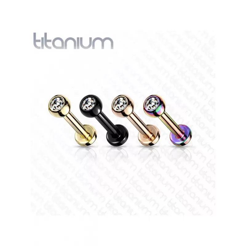Серьга лабрет из титана для пирсинга уха, губ Pirslab TIL03-C с кристаллом