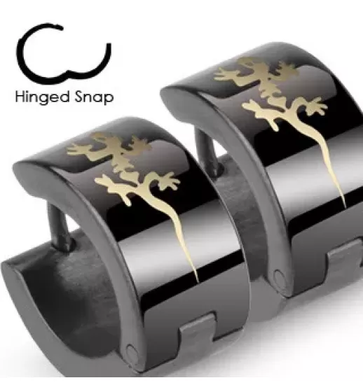 Стальные серьги-кольца Spikes SE2012 с ящерицей