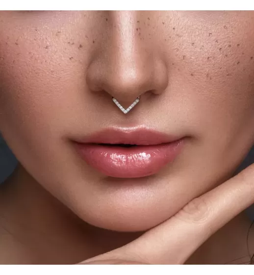 Кольцо кликер из стали с фианитами PiercedFish RH61-ST серьга для пирсинга септума, трагуса и хеликса, брови