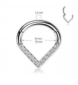 Кольцо кликер из стали с фианитами PiercedFish RH61-ST серьга для пирсинга септума, трагуса и хеликса, брови