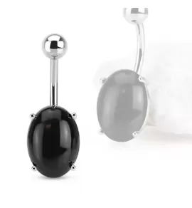 Пирсинг пупка банан PiercedFish NS77-07 с овальным черным агатом