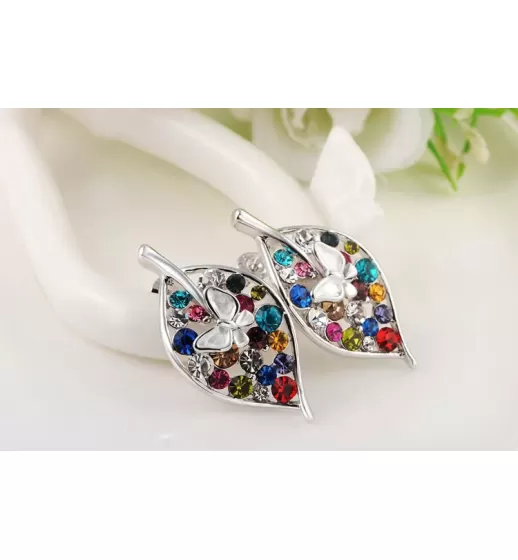Серьги ROZI RR-20275A листья в серебряном цвете