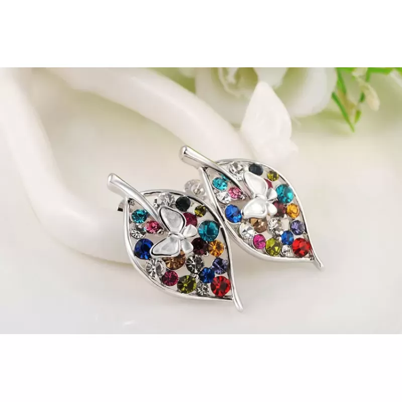 Серьги ROZI RR-20275A листья в серебряном цвете