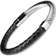Кожаный жесткий браслет мужской Everiot BC-MJ-1623 с металлической вставкой