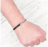 Кожаный жесткий браслет мужской Everiot BC-MJ-1623 с металлической вставкой