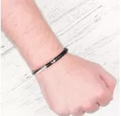 Кожаный жесткий браслет мужской Everiot BC-MJ-1623 с металлической вставкой