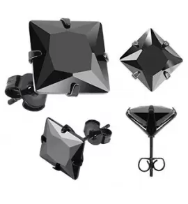 Серьги-гвоздики Everiot SESQK с черным фианитом, размеры камня от 3 до 10 мм