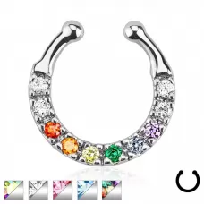 Фейк-септум (клипса подкова) PiercedFish --SEPR-22, серьга обманка для имитации пирсинга носа, с фианитами