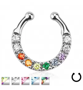 Фейк-септум (клипса подкова) PiercedFish --SEPR-22, серьга обманка для имитации пирсинга носа, с фианитами