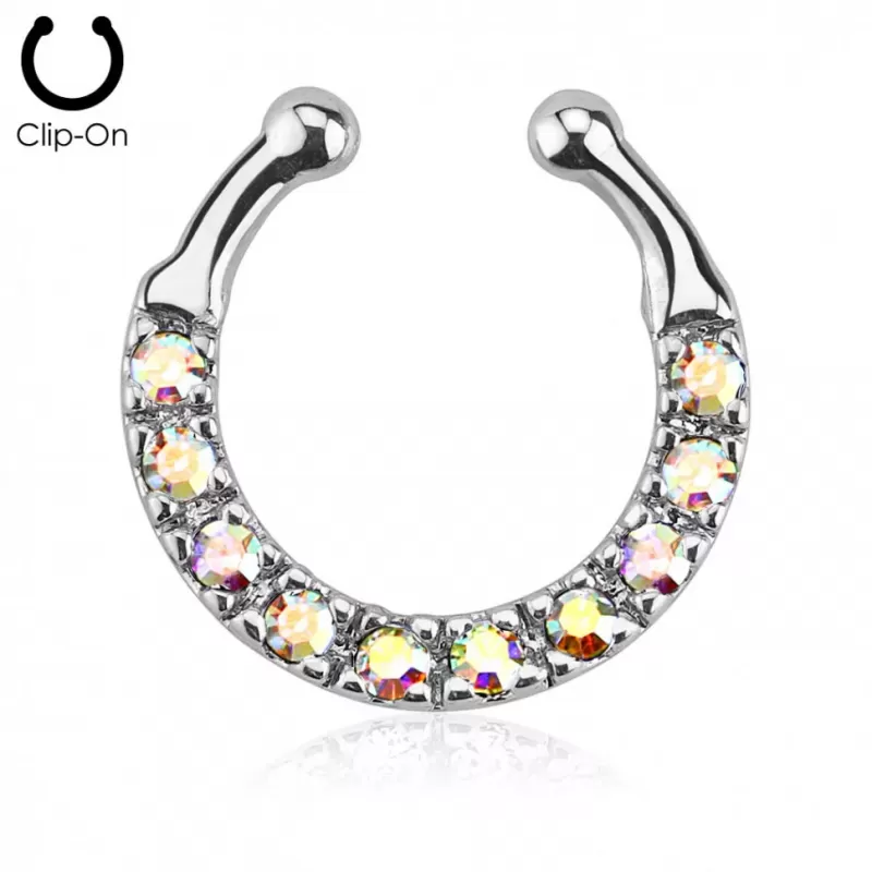 Фейк-септум (клипса подкова) PiercedFish --SEPR-22, серьга обманка для имитации пирсинга носа, с фианитами