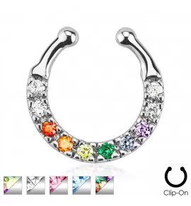 Фейк-септум (клипса подкова) PiercedFish --SEPR-22, серьга обманка для имитации пирсинга носа, с фианитами