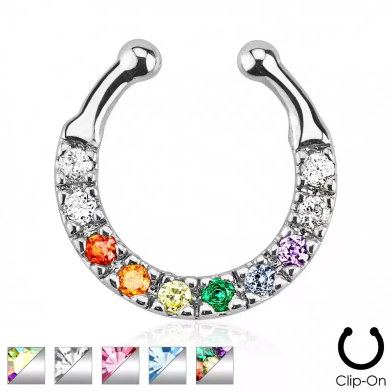 Фейк-септум (клипса подкова) PiercedFish --SEPR-22, серьга обманка для имитации пирсинга носа, с фианитами