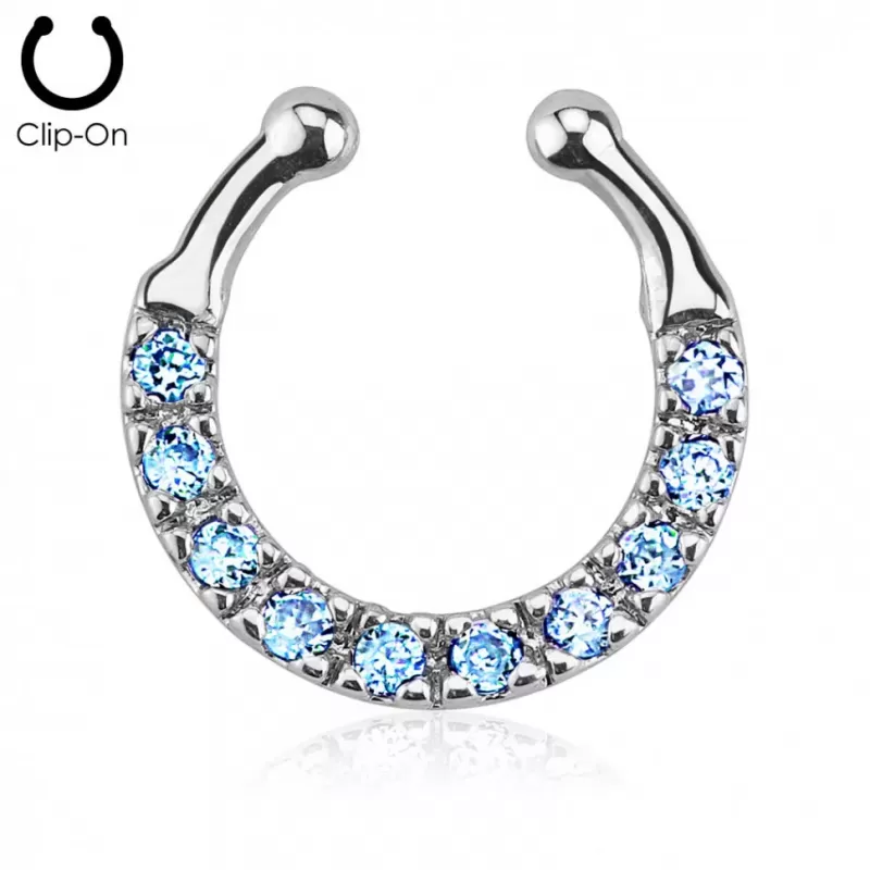 Фейк-септум (клипса подкова) PiercedFish --SEPR-22, серьга обманка для имитации пирсинга носа, с фианитами