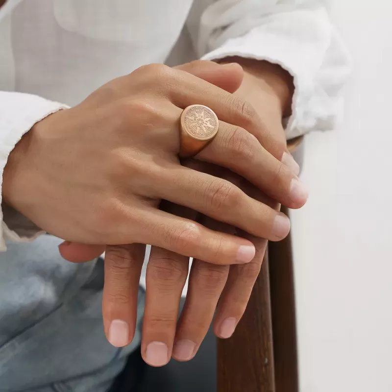 Мужской стальной перстень RSS-7389-RD с розой ветров