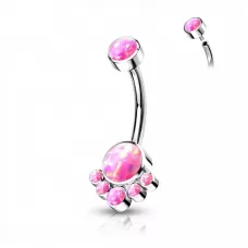 Серьга банан для пирсинга пупка Pirslab TIN08-OP22 из титана с синтетическим опалом