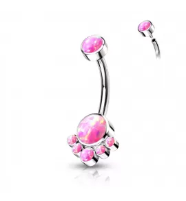 Серьга банан для пирсинга пупка Pirslab TIN08-OP22 из титана с синтетическим опалом