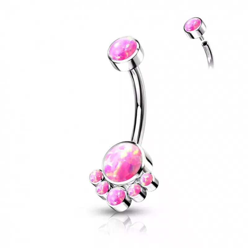 Серьга банан для пирсинга пупка Pirslab TIN08-OP22 из титана с синтетическим опалом