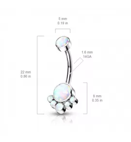 Серьга банан для пирсинга пупка Pirslab TIN08-OP22 из титана с синтетическим опалом