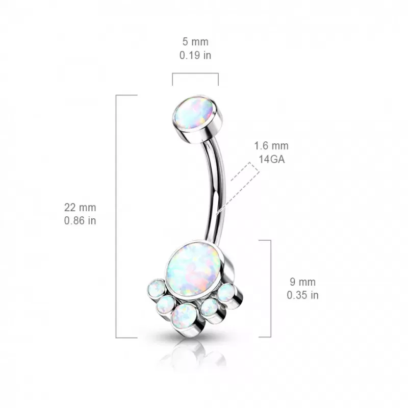 Серьга банан для пирсинга пупка Pirslab TIN08-OP22 из титана с синтетическим опалом