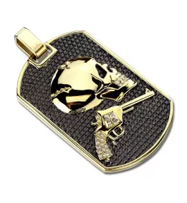 Мужской кулон жетон из стали TATIC SSPH-81571 с черепом и револьвером
