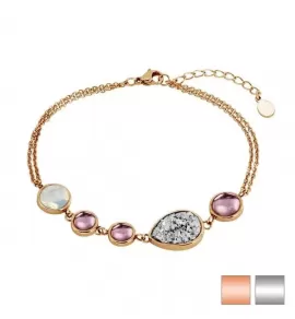 Браслет-цепочка из стали Everiot AAB-476BSS-ST с лунным камнем и друзой