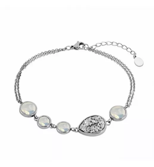 Браслет-цепочка из стали Everiot AAB-476BSS-ST с лунным камнем и друзой