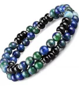 Браслет ручной работы на резинке Everiot Select LNS-2027 из агата и лазурита