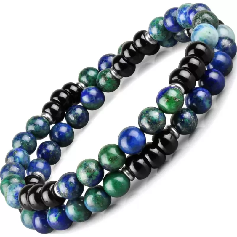 Браслет ручной работы на резинке Everiot Select LNS-2027 из агата и лазурита