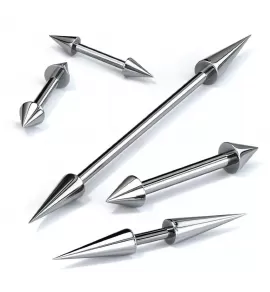 Штанга с шипами из стали для пирсинга хряща уха (хеликс, индастриал), брови, сосков PiercedFish BS02 (от 6 до 38 мм)