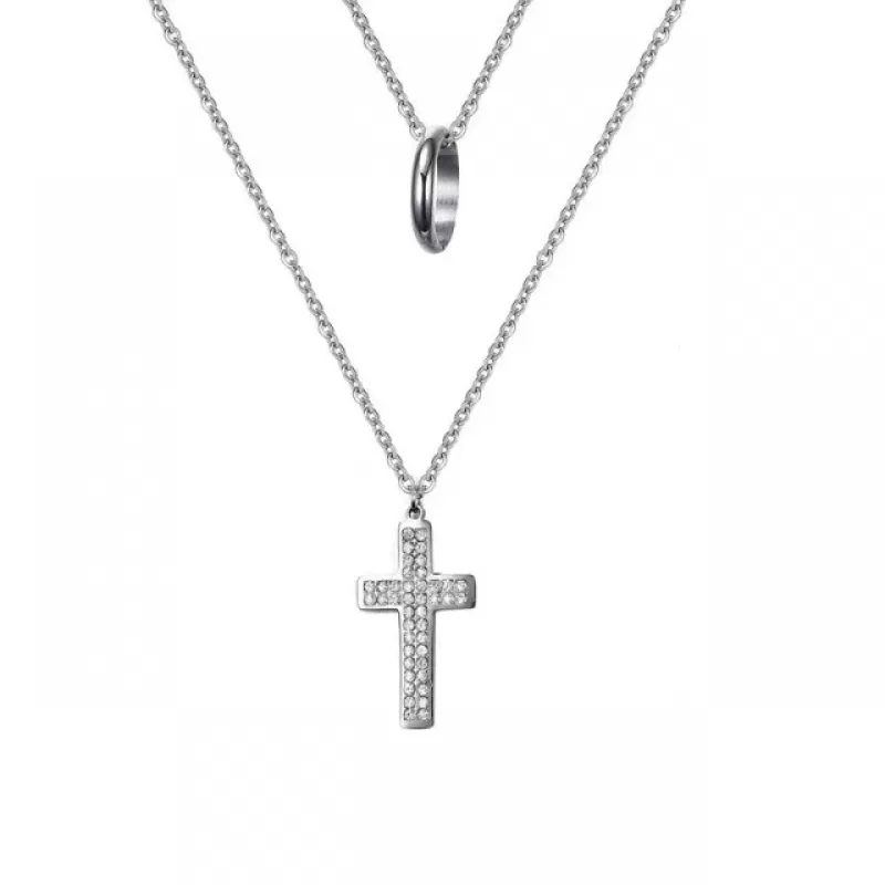 Колье из цепочки Everiot SN-XP-2039 стальное с крестом и фианитами