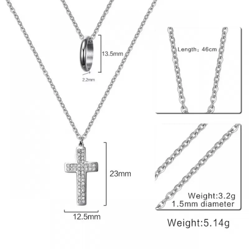Колье из цепочки Everiot SN-XP-2039 стальное с крестом и фианитами