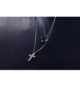 Колье из цепочки Everiot SN-XP-2039 стальное с крестом и фианитами