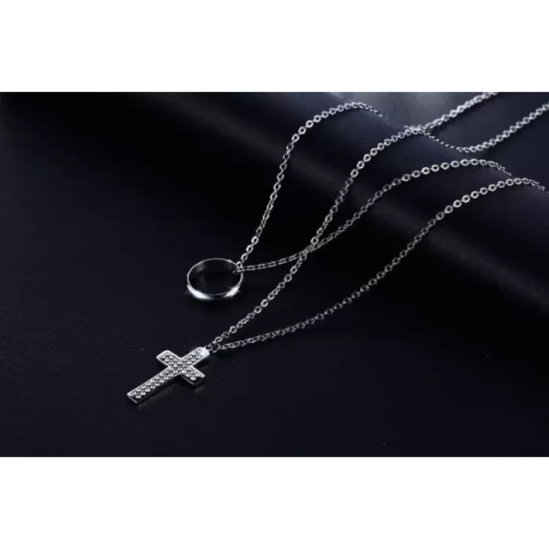 Колье из цепочки Everiot SN-XP-2039 стальное с крестом и фианитами