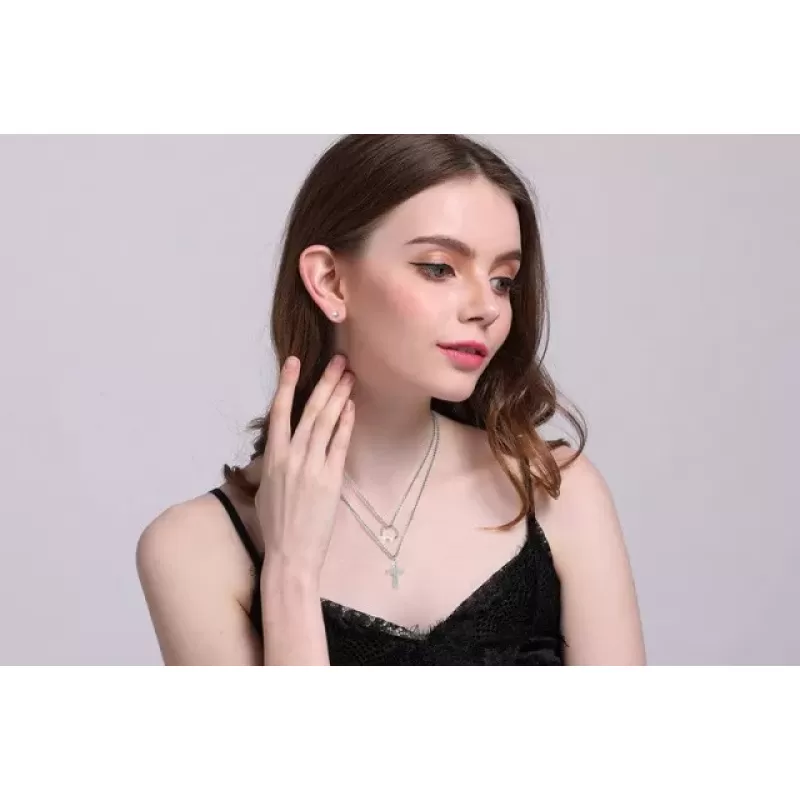 Колье из цепочки Everiot SN-XP-2039 стальное с крестом и фианитами