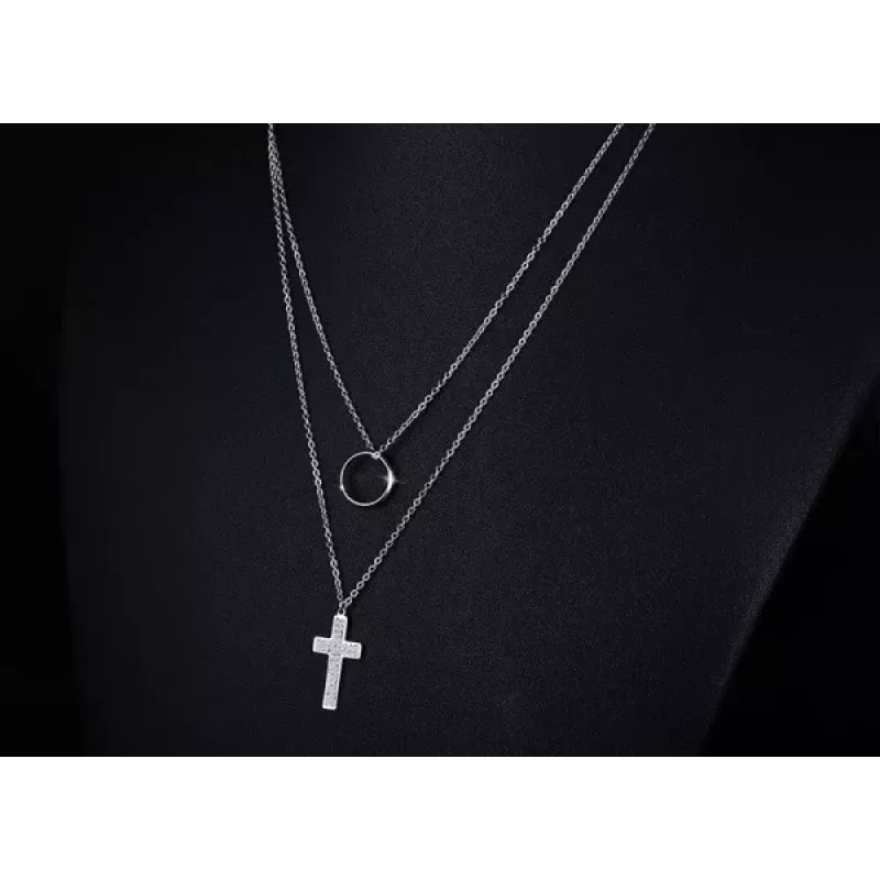 Колье из цепочки Everiot SN-XP-2039 стальное с крестом и фианитами