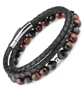 Набор из двух мужских браслетов Everiot Select LNS-7009 из агата, камня бычий глаз и кожи