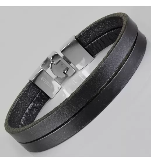 Черный кожаный браслет мужской Everiot BC-MJ-1626 в классическом стиле